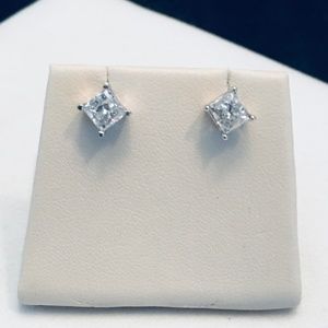 14K White Gold 2.0 CTW Princess Cut Diamond Stud Earrings